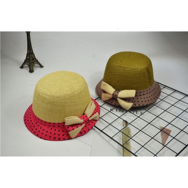 

color matching bow straw hat travel sun hat lady, Black;white