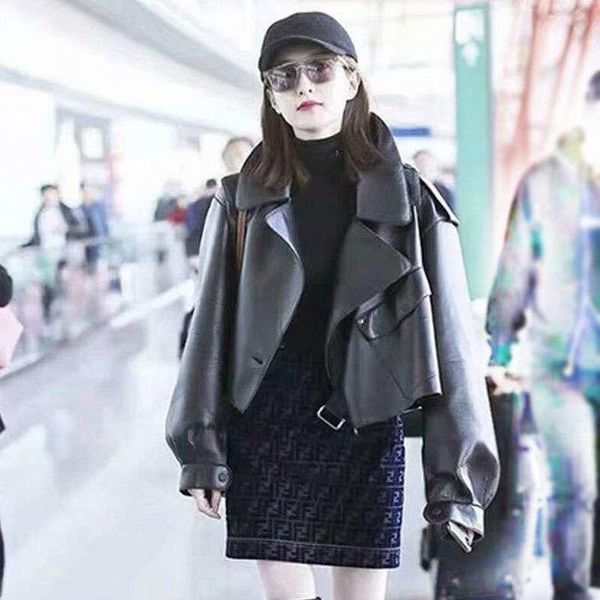 

women's jackets leather clothes 2021 spring and autumn haining short korean loose leisure motorcycle, Black;brown