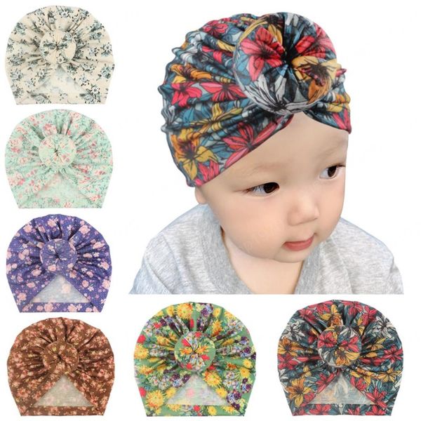6 cores impressas Beanie boné recém-nascido bebê bebê verão moda bonito turbante chapéus Doce macio elástico macio para crianças goenies de gorro