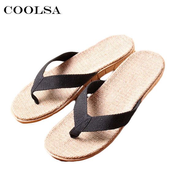 Votoda Verão Homens Linho Chinelos de Linho Webbing Flow Flip Flops Flat Não deslizante Casa Chinelos Homem Casual Beach Sandálias Sapatos 210721