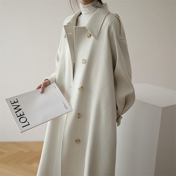 

autumn winter solid long coat korean office warm elegant belted vintage overcoats windbreaker casual jacket outwears 210519, Tan;black