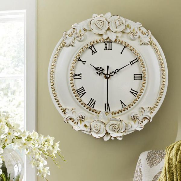 

wall clocks creative resin craft rose european decoration digital clock mute room el restaurant