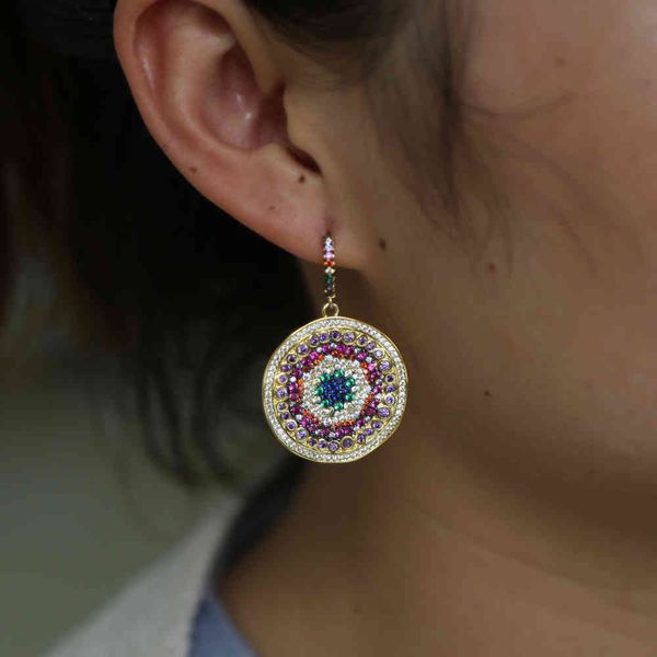 

promotion pendientes bohemian evil eye earrings sparking colorful cz women's fashion exaggerated bijous jewelry, Golden