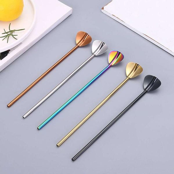

drinking straws 5pcs stainless steel spoon 5 color round head coffee stirring tea dessert long handle tableware