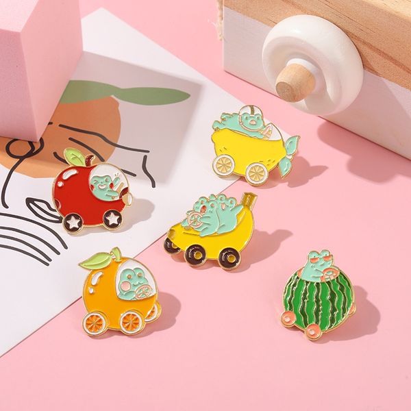 

frog stroller enamel pin custom apple fruit series brooches bag lapel pin cartoon animal badge jewelry gift for kids friends, Blue