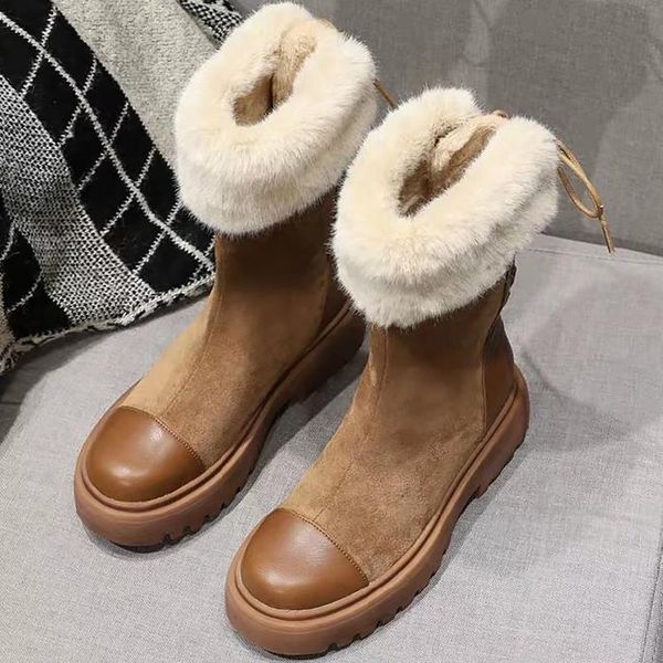 

boots women's platform suede waterproof snow boot for women with fur chunky black female winter shoes high bota