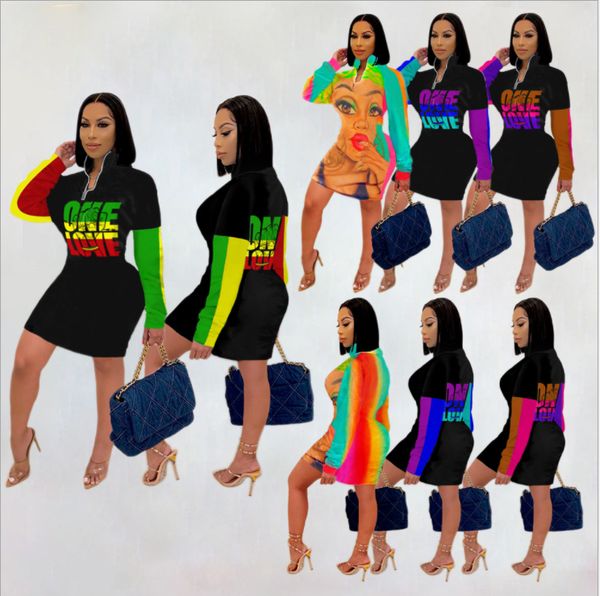 

women's dresses casual fashion comfortable stand-up collar letter stitching novel personality spring autumn graffiti dress plus size wo, Black;gray