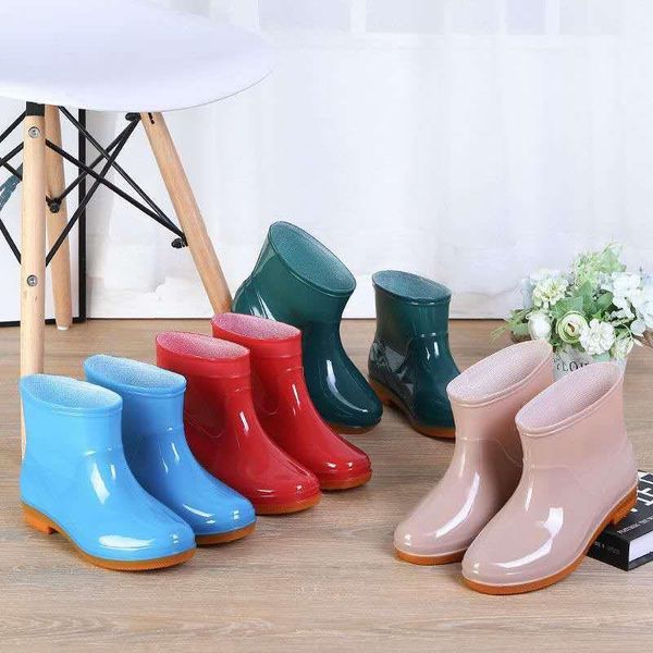 

boots female short site slip resistant kitchen shoes warm waterproof laundry rain rubber overshoes 36-41, Black