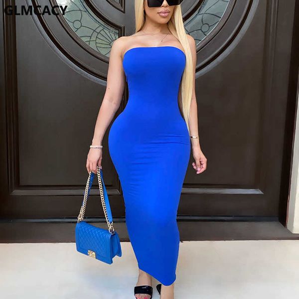 

women strapless bodycon dress solid slim sleeveless plus size stretch maxi club dresses 210702, Black;gray