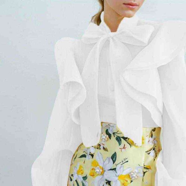 

z30 women shirt womens blouse elegant bow kont neck long sleeve female casual ruffle solid color plus size ol work, White