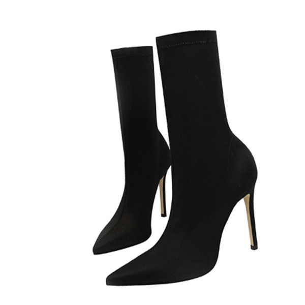 

boots 2021 winter fashion women beige pointed toe elastic ankle heels shoes autumn female socks, Black