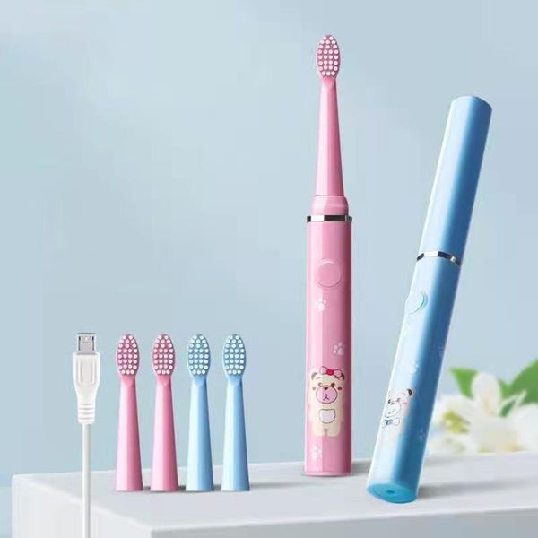 

smart electric toothbrush rechargeable power for kids, with 2 replacement brush heads, 3 modes, ipx7 waterproof, pink, blue
