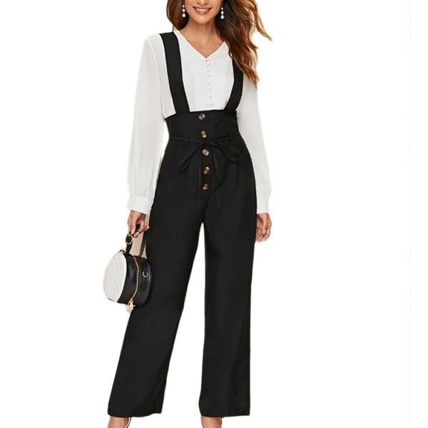 

women's jumpsuits & rompers hirigin fashion sleeveless cotton button casual cargo pants trousers overalls, Black;white