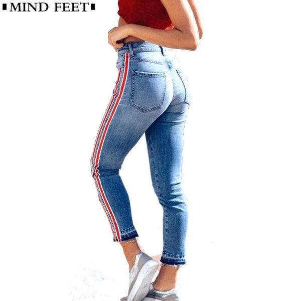 

women's jeans women elastic slim vintage side seam tape casual long pencil denim pants female skinny trousers autumn, Blue