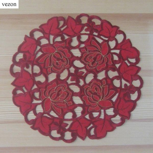 

vezon round elegant polyester floral embroidery placemat tablecloth embroidered rose doily covers table cloth