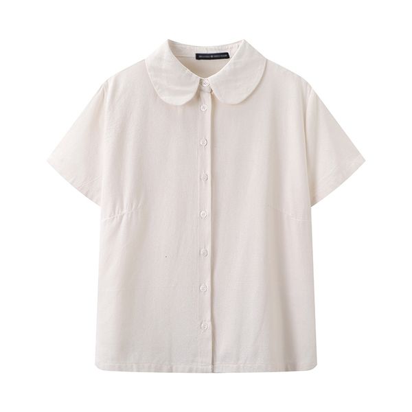 

women's blouses & shirts slim girls soft linen short 2021 summer fashion ladies elegant turn down collar sweet women chic top, White