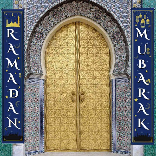 Eid mubarak porta alpendre bandeira pendurado guirlanda bandeira muçulmana islâmica eid ramadan kareem festivo casa decoração