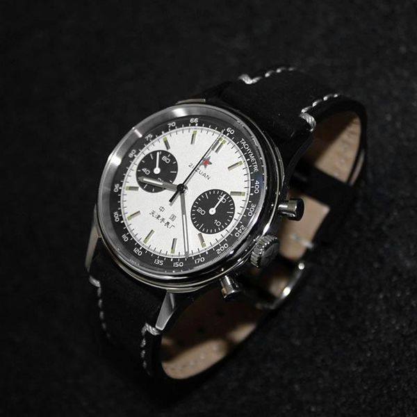 

wristwatches fashion men's watch chronograph mechanical luminous sapphire glass manual winding panda eye style watches for men, Slivery;brown