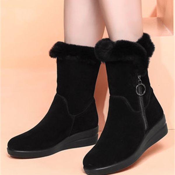 

boots snow boots winter leather plus velvet women's flat cotton thick-soled versatile shoes wzn8, Black