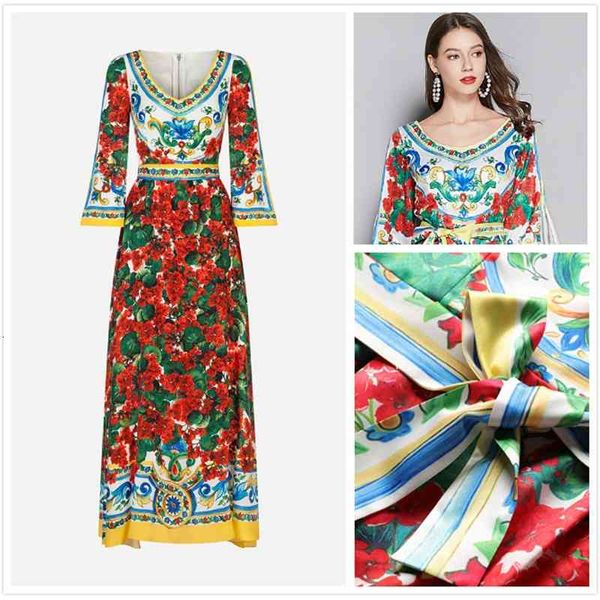 

runway women's elegant floral print crew neck loose casual dress plus size office ladies slim luxury party evening dresses, Black;gray