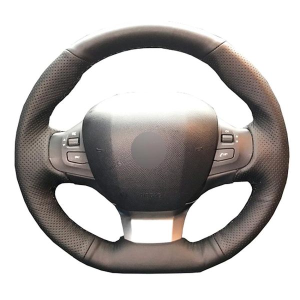 

steering wheel covers black artificial leather hand-stitched car cover for 308 2014 2021