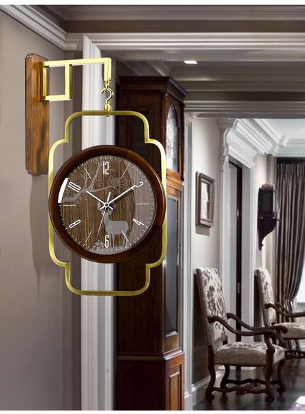 

wall clocks double sided large digital clock wooden silent modern design quartz zegar na sciane home decorations oo50wc