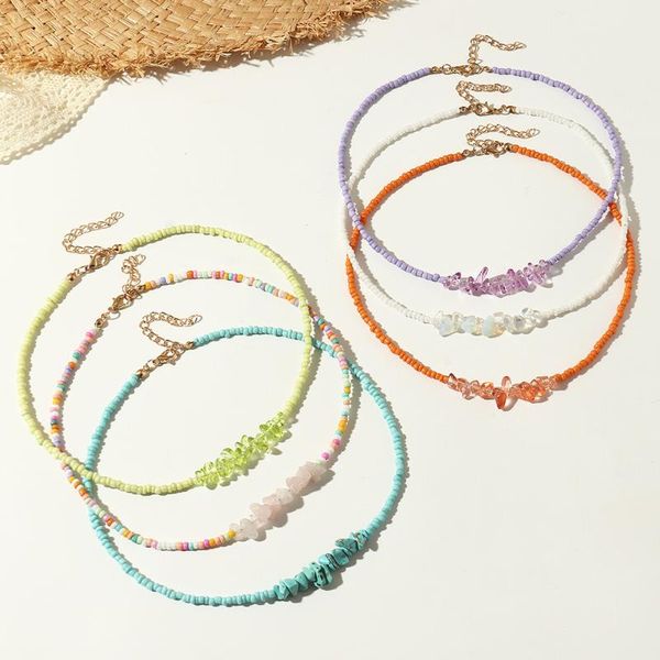 

chains bohemia transparent stone choker necklace for wome female beaded charms design party jewelry collares, Silver