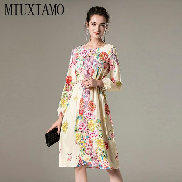 

spring summer est cute flower print o-neck elegant slim long sleeve casual dress women vestidos dresses, Black;gray