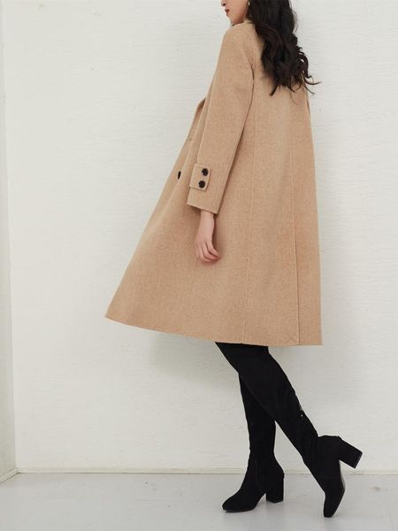

women's wool & blends 2021 winter fashion high-end double-sided tweed coat medium and long purple no cashmere, Black