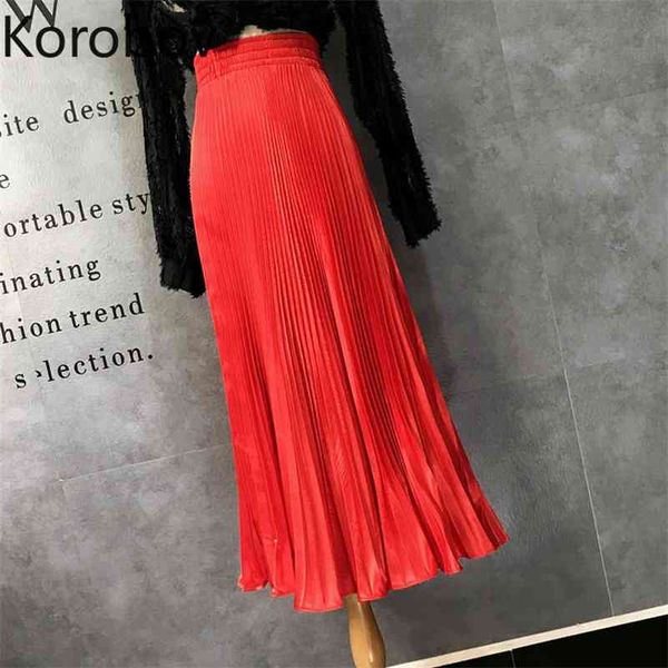 

korobov new fashion high waist elastics women skirts korean elegant a-line female skirt korean solid vintage faldas mujer 210430, Black