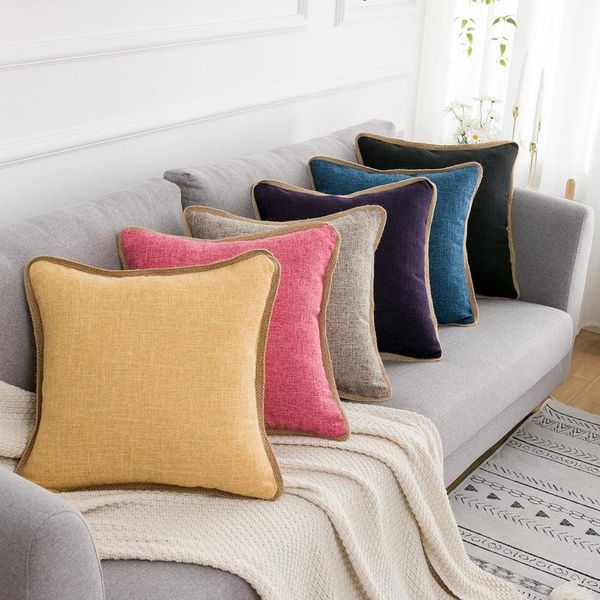 

cushion/decorative pillow 45x45cm simple solid color cushion cover cotton linen lumbar case frill