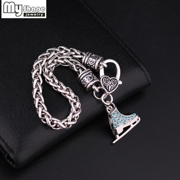 

my shape blue crystals & white enamel handmade bracelet roller skates pendant simple bracelets bangles for women men jewelry link, chain, Black