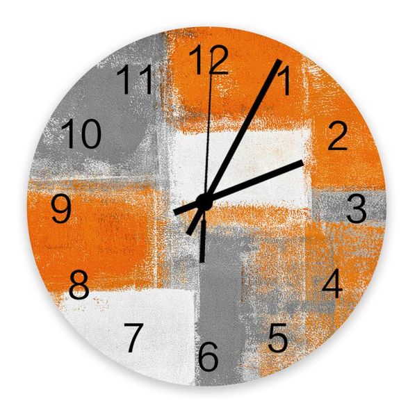 

wall clocks oil painting abstract geometric orange clock wooden modern design digital home living room decoration