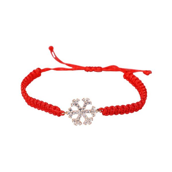 

100 925 sterling silver handmade snowflake wristband rose color zircon stone girlfriend gift red rope tennis, Golden;silver