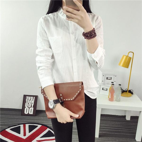 

women's blouses & shirts long sleeve shirt white standing collar blouse