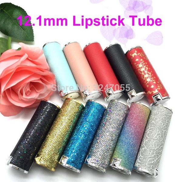 

10pcs/lot 12.1mm shiny bule/black/silver handmade lipstick tube, black/pink/red/pink cosmetic professional lip container storage bottle bott