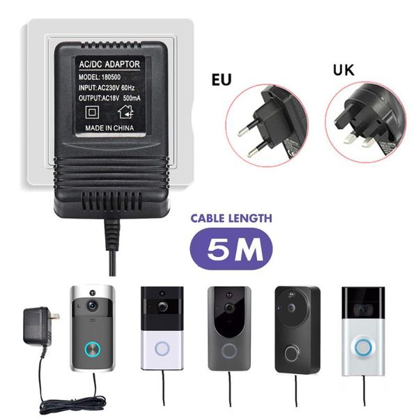 

doorbells 18v ac transformer 5 meter cable wifi doorbell camera power adapter for ip video intercom ring wireless 220v-240v imput