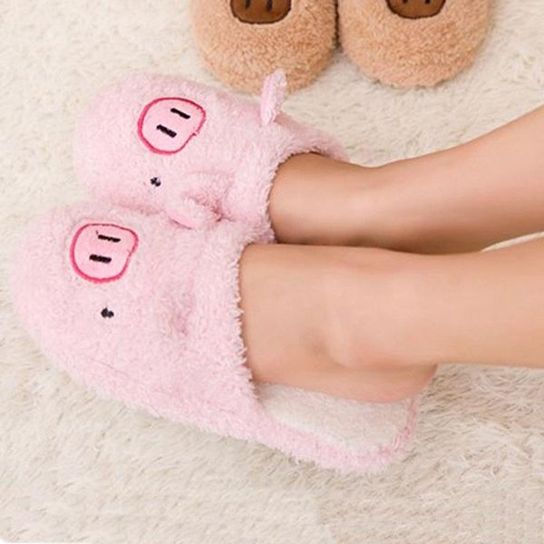 

winter women's slipper home shoes for women chinelos pantufas adulto fashion lovely bear pig indoor house slippers with fur, Black