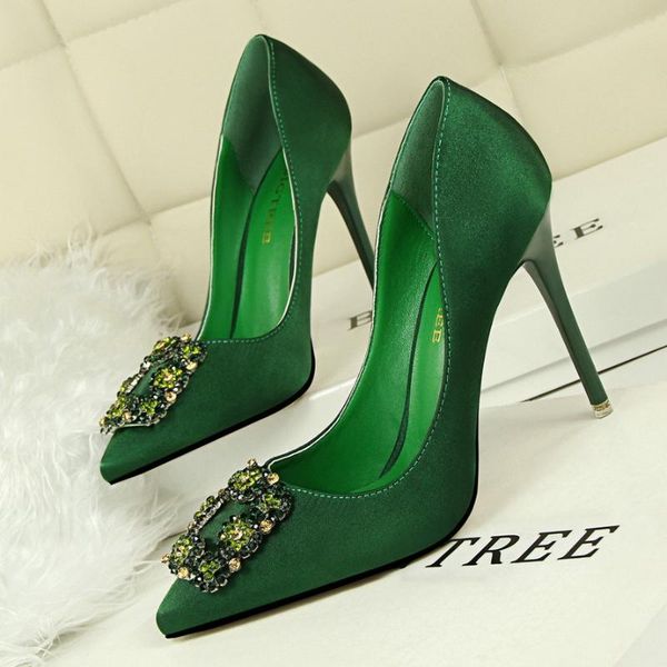 

dress shoes fashion basic pumps for women pu slip-on super high thin heels ladies crystal pointed toe single, Black