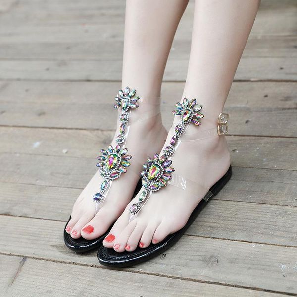 

fashion korean version of the fairy rhinestone transparent roman sandals women, Black