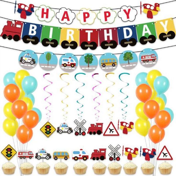 

party favor transportation cars theme balloons set happy birthday banner garland train school bus fire cake ers baby