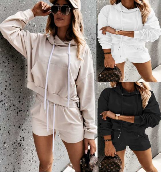 

women's tracksuits 2021 autumn and winter fashion casual sports shorts hooded sweater suit short + two-piece female, Gray