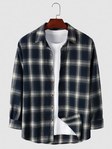 

men plaid print button front shirt e4nu#, White;black