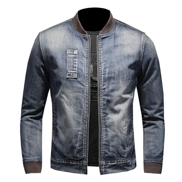 

men's jackets 2021 winter style casual men pure color round collar zipper slim retro velvet and thick long sleeve denim jacket, Black;brown