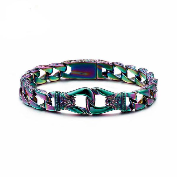 

link, chain punk handcuff charm bracelets for men stainless steel gold black colorful 12mm width link bracelet jewelry