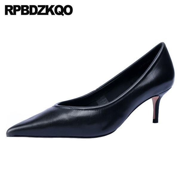 

luxury medium heels black pumps size 4 34 casual pointed toe thin office shoes women high scarpin 2021 slip on 3 inch stiletto dress