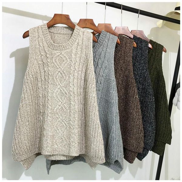 

women's vests women autumn winter loose sweater waistcoats lady casual sleeveless o-neck knit vest female vintage slim short gilet g9 k, Black;white