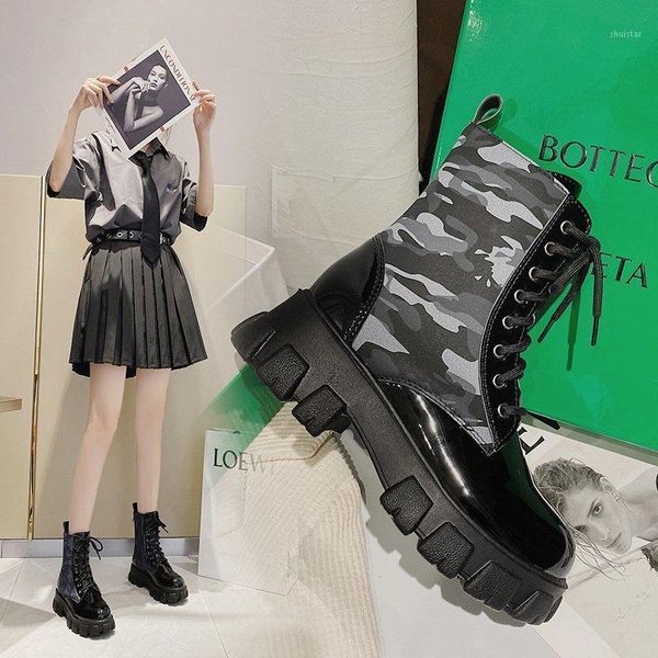 

boots leather rubber sole women's shoes 2021 platform woman booties black for women bottine femme1