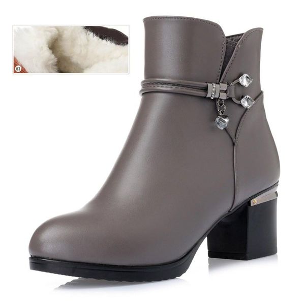 

boots winter wool women's boots, leather snow slope-heel padded warm and ankle plus size booties woman, Black