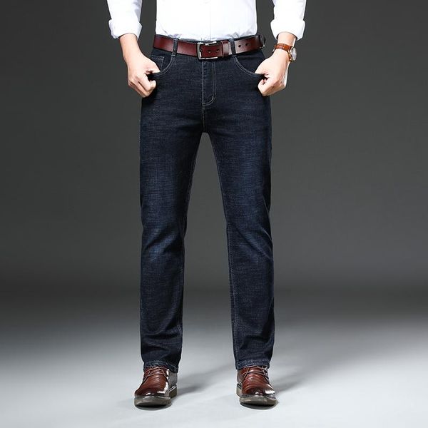 

men's jeans brand business casual men denim pants autumn winter soft classic straight trouser clothing k157, Blue